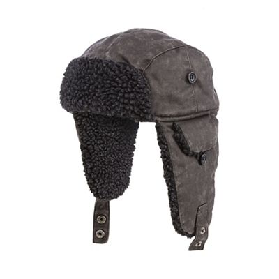 Grey mock waxed trapper hat